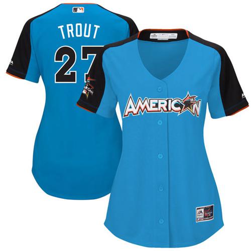 Angels #27 Mike Trout Blue All-Star American League Women's Stitched MLB Jersey